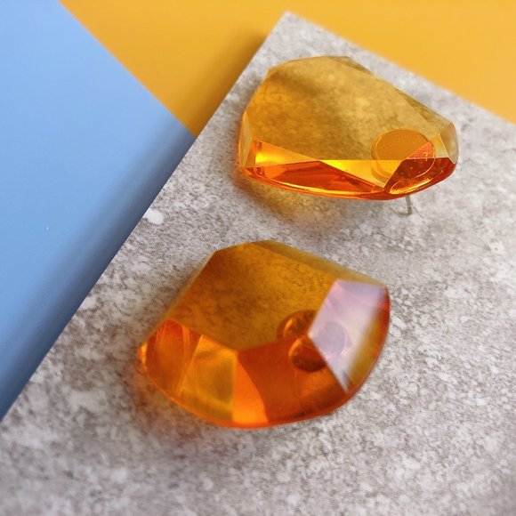 NEW Orange Irregular Geometric Polygon Earrings - Picture 5 of 5